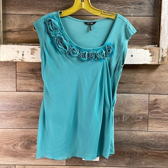 DAISY FUENTES Womens Floral Beaded Sleeveless Top Teal Size Petite Small - Picture 3 of 10